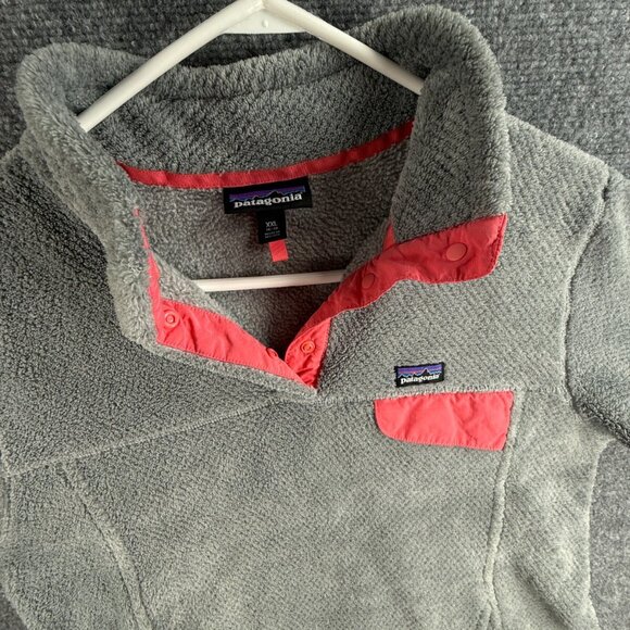 Patagonia Fleece Jacket Girls Youth Size 2XL 16-18 Gray Pink Fuzzy Soft Snap - Picture 7 of 16